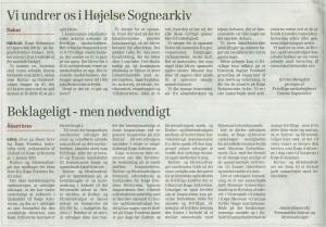 Læserbrev fra Højelse Sognearkiv, Dagbladet lørdag den 24.5.2014.