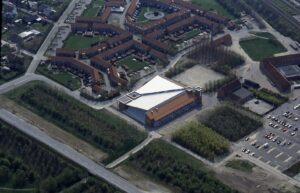 Køge Svømmeland set fra luften. Foto: Dagbladet Køge og Køge Byhistoriske Arkiv.