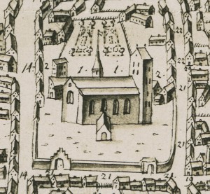 Kirken med tagrytter, set fra nord 1677- Køge Byhistoriske Arkiv