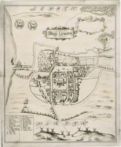 Peder Resens kort over  Køge 1677